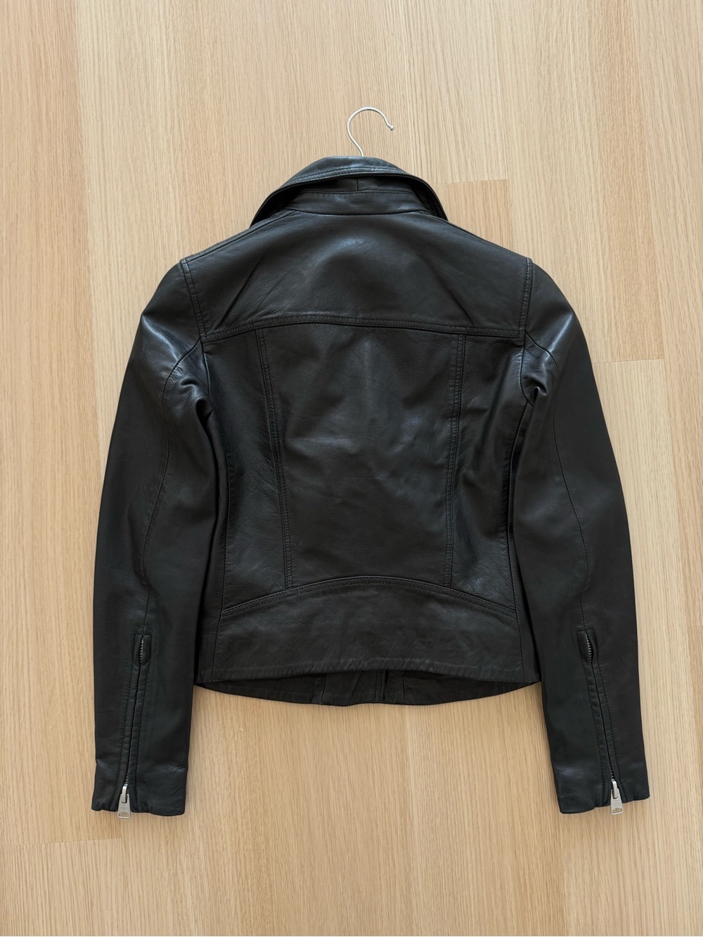 All Saints Black Leather Leather Jacket NWOT XS 0 - Picture 3 of 4